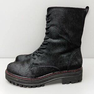 Aerosoles Women’s Black Calf Hair Combat Boots Size 8 Chunky Lug Sole EUC